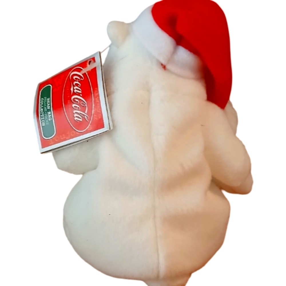 Coca-Cola  Bean Bag White Polar Bear with Red Santa Hat - Picture 2 of 3